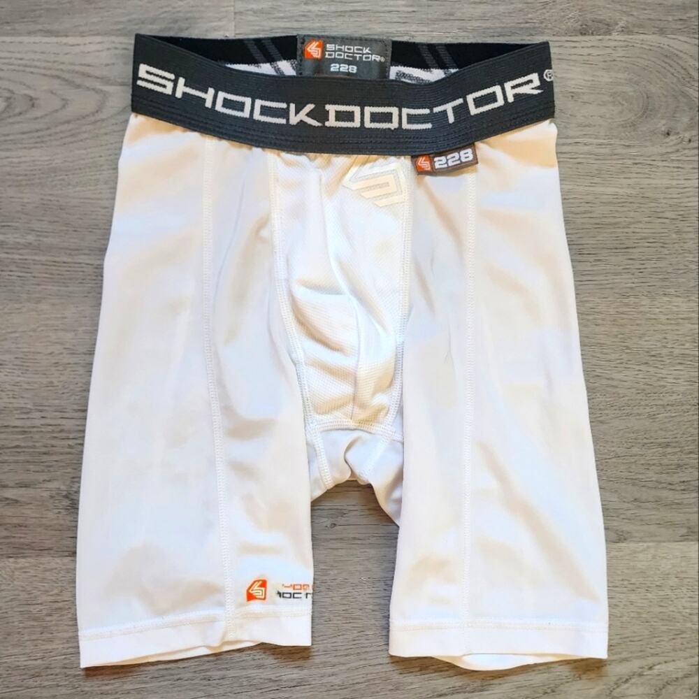Shock Doctor 228 Boy's Sports Cup Activewear Compression Shorts White Small S